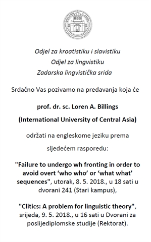 Poziv na predavanja prof. dr. sc. Lorena A. Billingsa (International University of Central Asia)